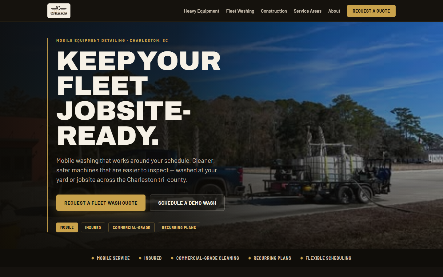 Price's Mobile Equipment Wash service website prototype